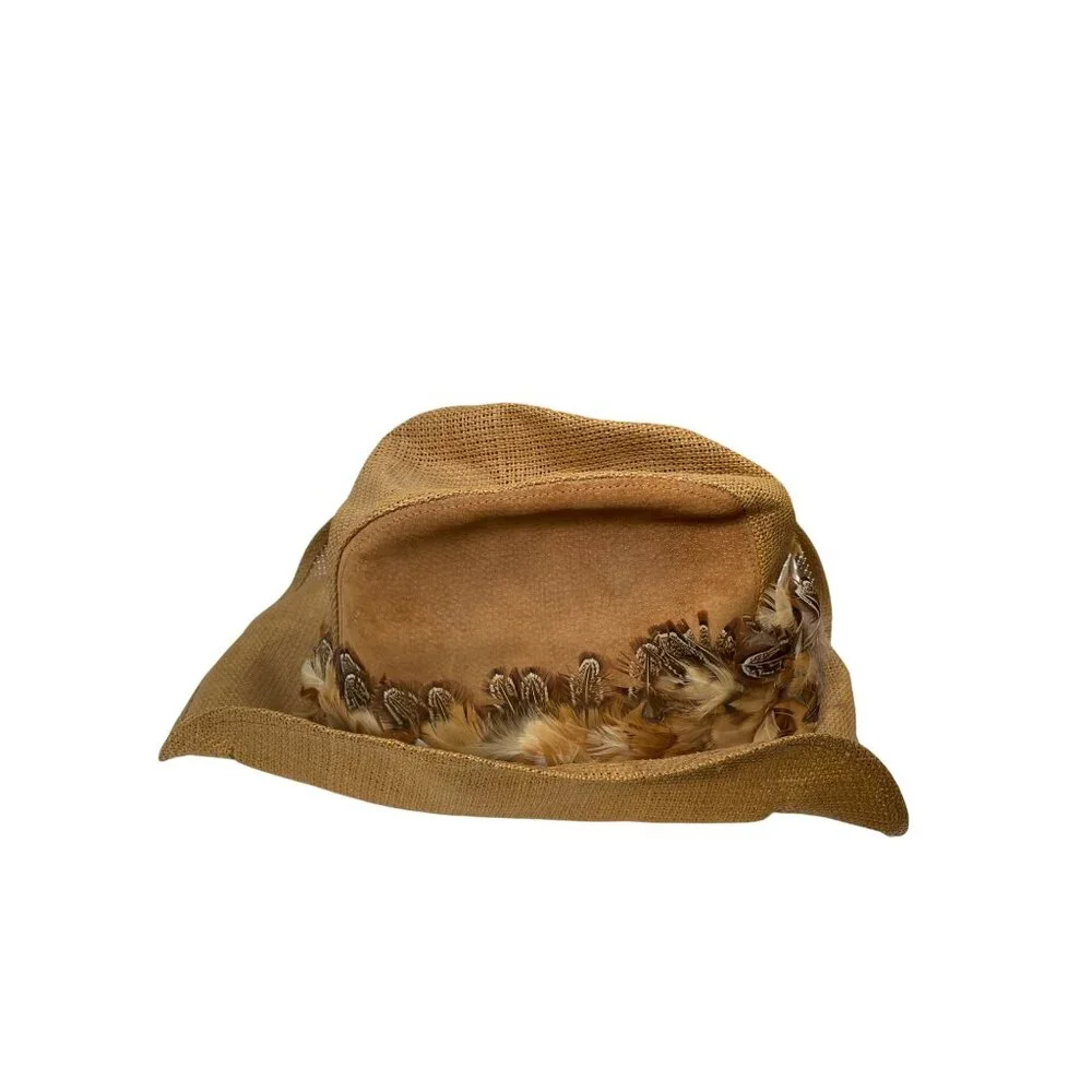 Wolverine Western Wear Womens Brown Feathered Straw Cowboy Hat M SKU 9388 - Picture 2 of 13